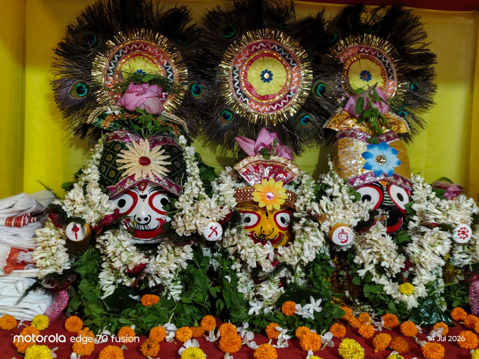 Nabajaubana Darshan of Lord Jagannath, Balabhadra and Devi Subhadra freshly adorned after the Anasara period